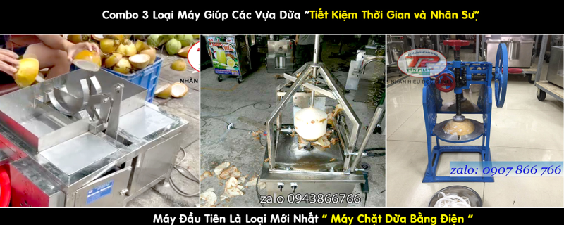 Máy Chặt Dừa , Máy Gọt Vỏ Dừa , Máy Bào Sợi Dừa Làm Mứt .......... Combo Đầy Đủ Cho Quý Khách Kinh Doanh Về Dừa từ Tấn Phát