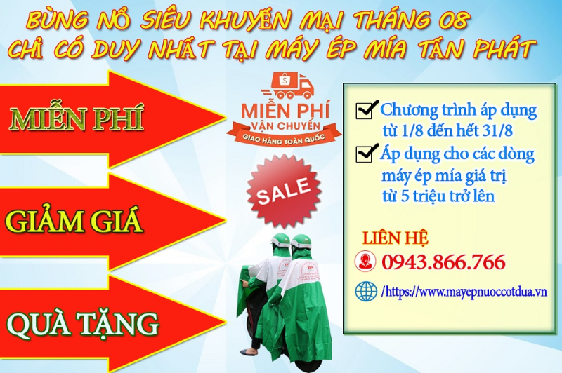 Miễn phí vận chuyển máy ép mía trên toàn quốc với đơn hàng từ 5 triệu trở lên