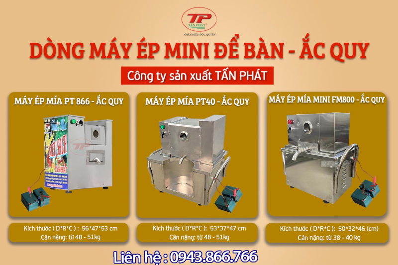 Máy ép mía không dùng điện dùng để buôn bán lưu động vận hành bằng bình ắc quy