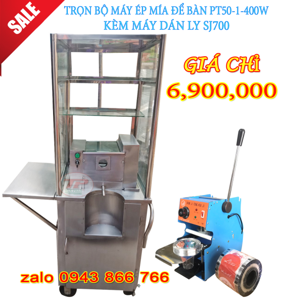 TRỌN BỘ XE NƯỚC MÍA PT50-1-400W KÈM MÁY DÁN LY