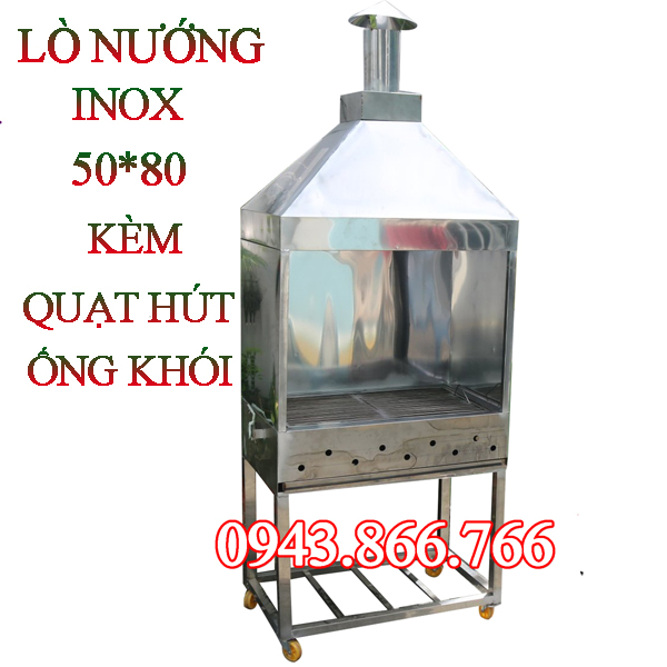 LÒ NƯỚNG THAN INOX 50*80 KÈM QUẠT HÚT ỐNG KHÓI