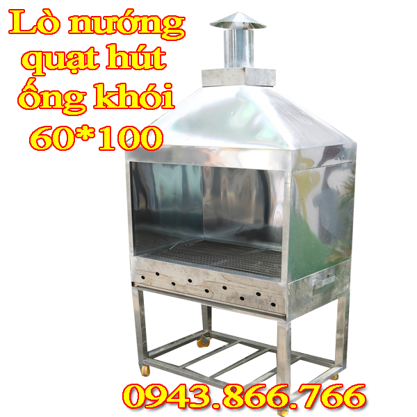 LÒ NƯỚNG THỊT INOX 60*100 CÓ ỐNG KHÓI KÈM QUẠT HÚT