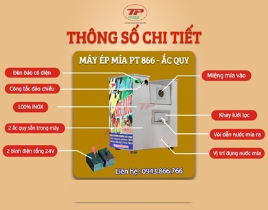 MÁY ÉP MÍA PT866 CHẠY BÌNH ẮC QUY
