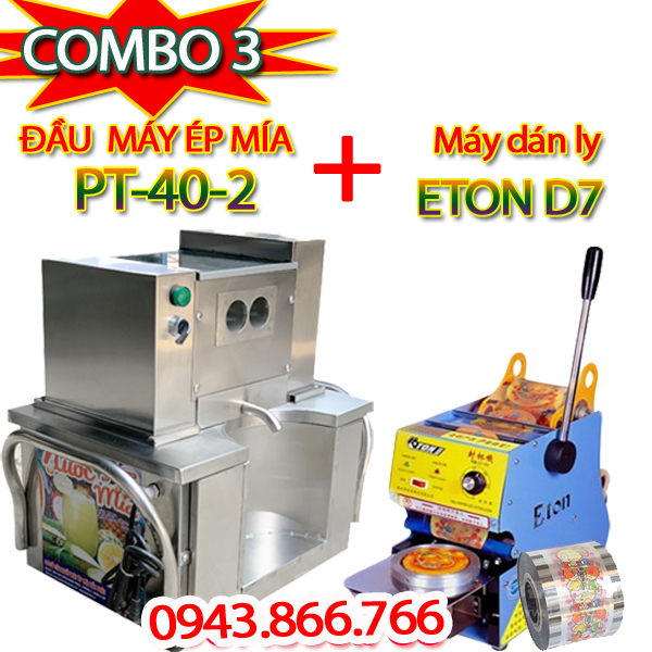 COMBO3 - ĐẦU MÁY ÉP MÍA PT40-2 + MÁY DÁN LY D7