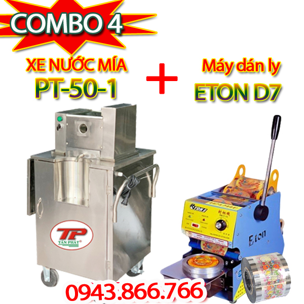COMBO 4 - XE NƯỚC MÍA PT50-1 KÈM MÁY DÁN LY D7
