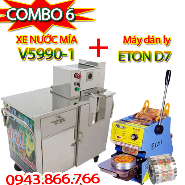 COMBO 6 - XE NƯỚC MÍA V5990-1 KÈM MÁY DÁN LY D7