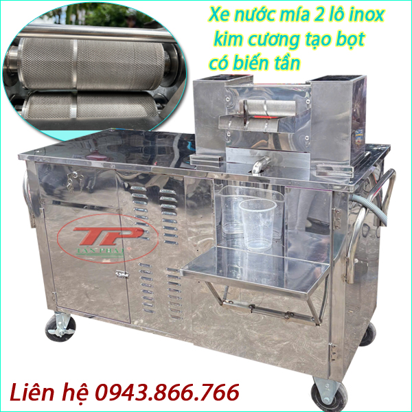 XE NƯỚC MÍA TẠO BỌT 2 LÔ INOX KIM CƯƠNG - 2HP CÓ BIẾN TẦN 